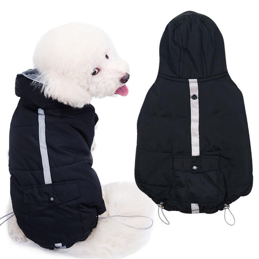 JMT-194314 Reflective Black Cotton Coat for Dogs - Warm Winter Apparel in Various Sizes