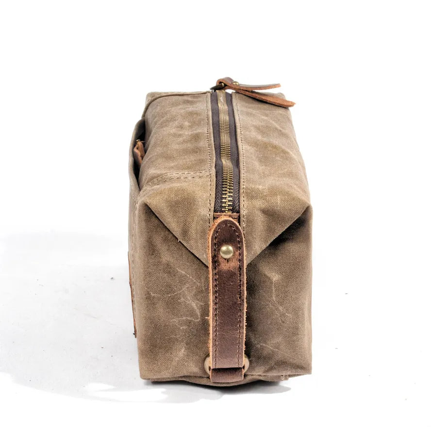 JMT-194442 Waterproof Canvas and Cowhide Leather Men's Toiletry Handbag 23cm x 8.5cm x 13cm