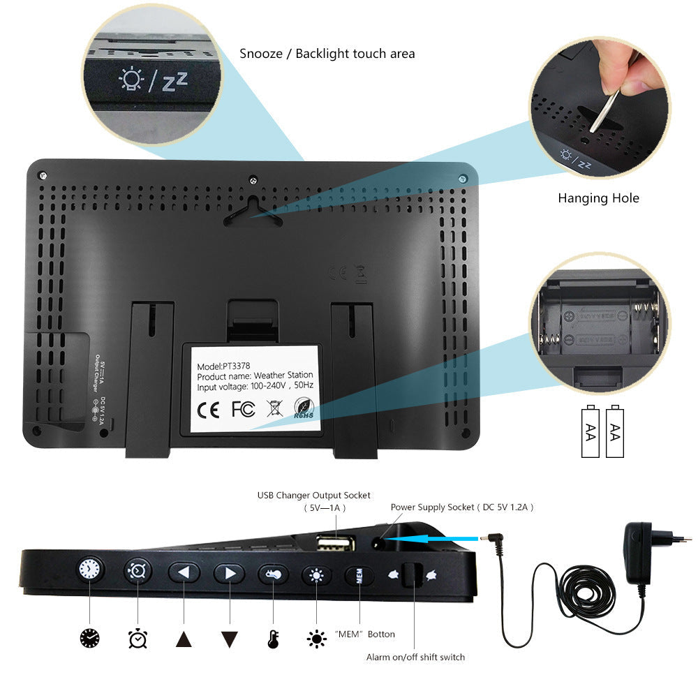 JMT-194570 Radio-Controlled Perpetual Calendar Alarm Clock with LCD Display and Weather Forecasting Functions