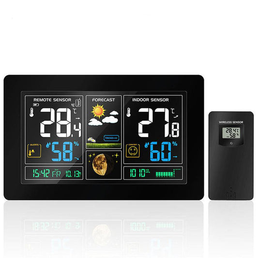 JMT-194570 Radio-Controlled Perpetual Calendar Alarm Clock with LCD Display and Weather Forecasting Functions