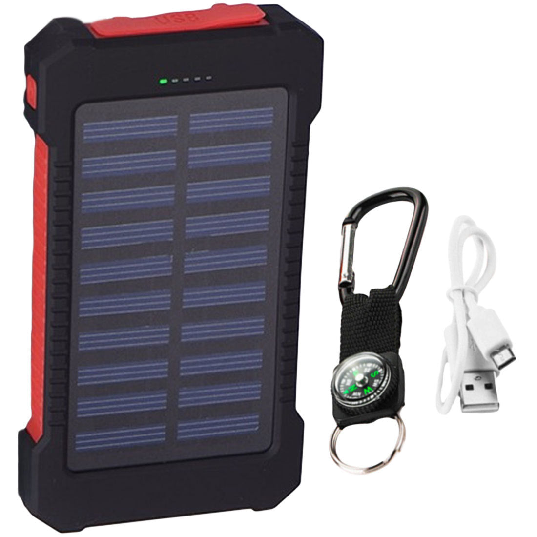 JMT-194570 Ultra-Thin Waterproof Solar Power Bank with LED Flashlight and Multi-USB Ports - 10000mAh Capacity