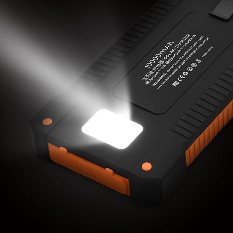 JMT-194570 Ultra-Thin Waterproof Solar Power Bank with LED Flashlight and Multi-USB Ports - 10000mAh Capacity