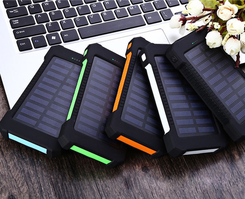 JMT-194570 Ultra-Thin Waterproof Solar Power Bank with LED Flashlight and Multi-USB Ports - 10000mAh Capacity