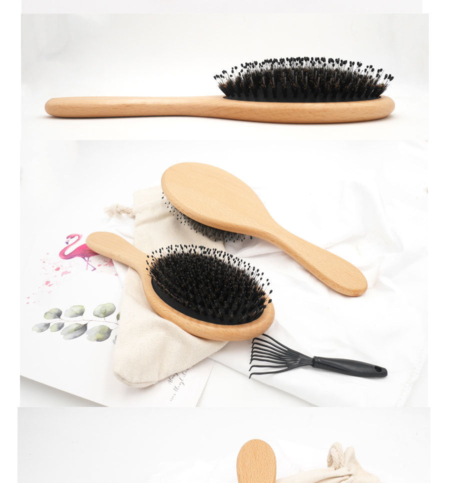 JMT-195530 Beech Wood Bristle Hair Comb for Effortless Styling and Scalp Care