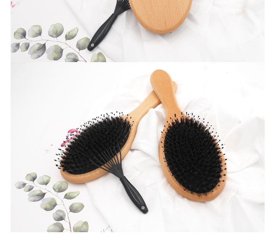 JMT-195530 Beech Wood Bristle Hair Comb for Effortless Styling and Scalp Care