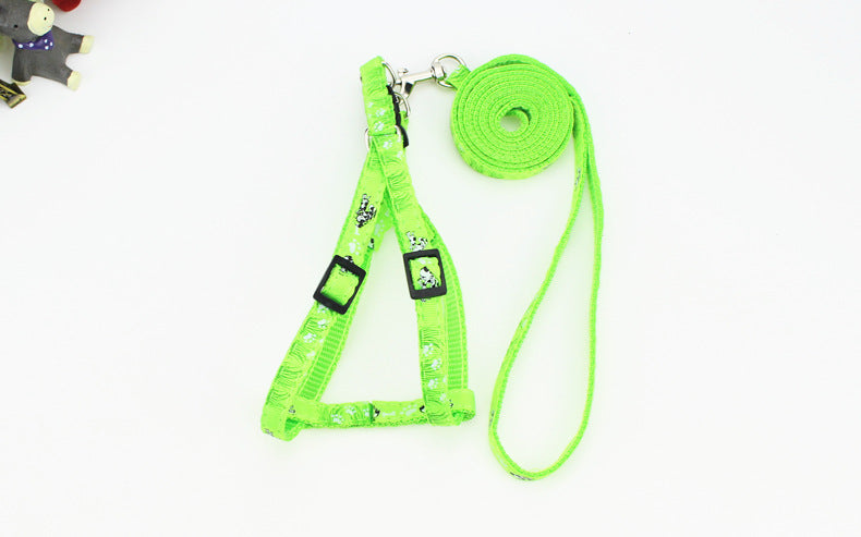 JMT-196042 Fashionable Printed Patch Pet Leash & Chest Harness with Adjustable Size Options