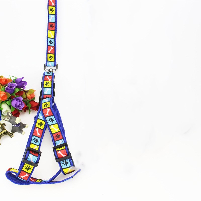JMT-196042 Fashionable Printed Patch Pet Leash & Chest Harness with Adjustable Size Options