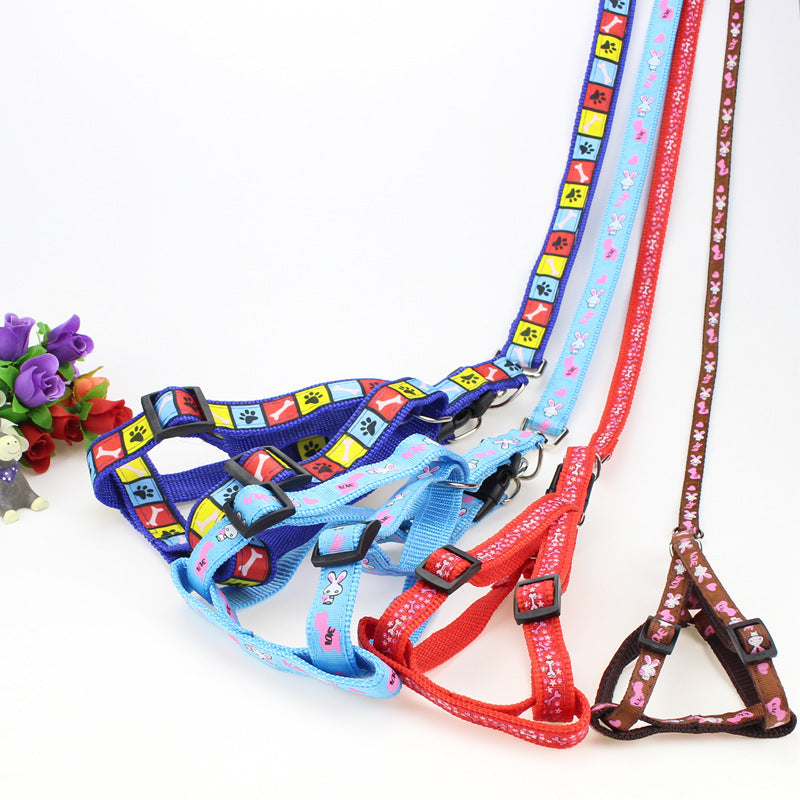 JMT-196042 Fashionable Printed Patch Pet Leash & Chest Harness with Adjustable Size Options