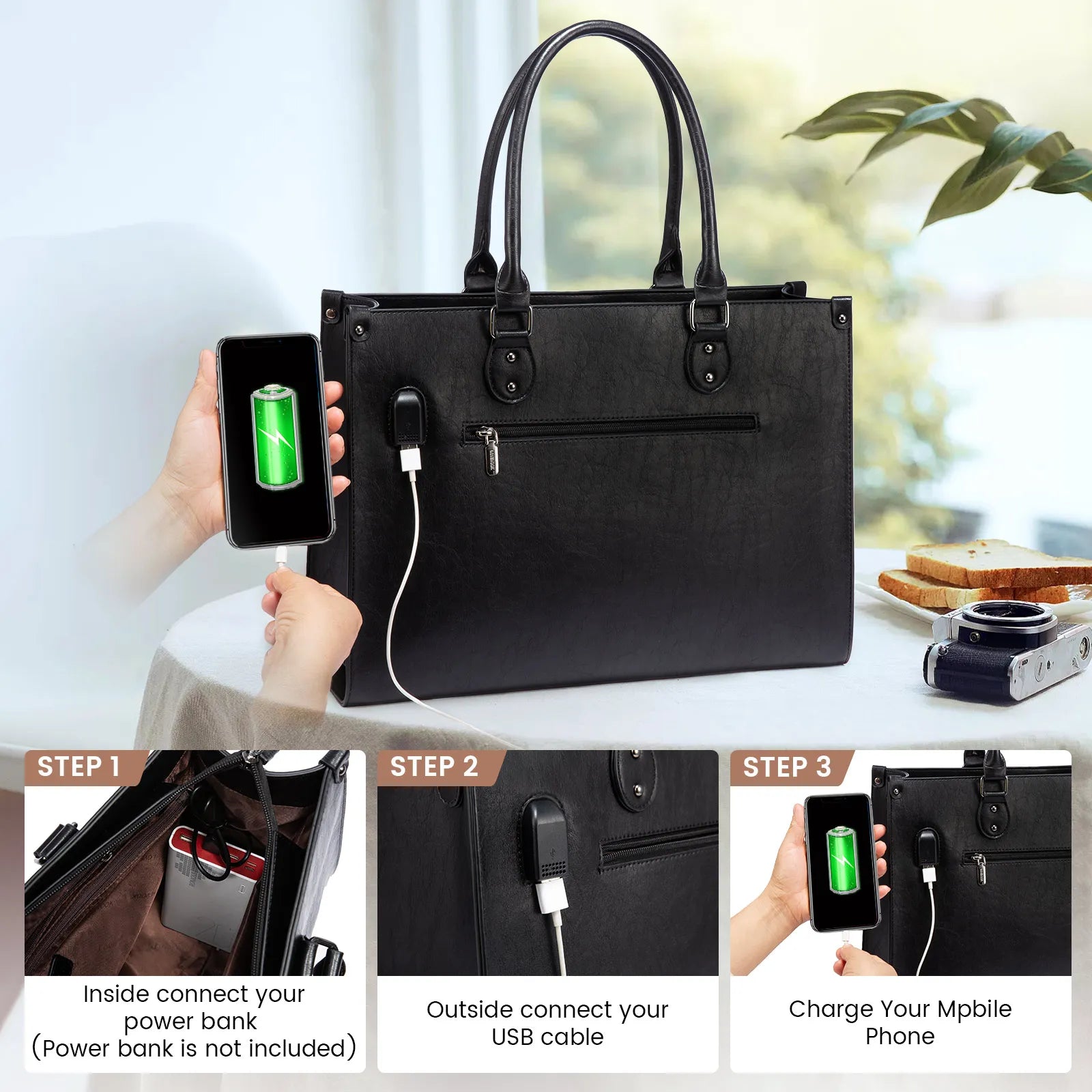 JMT-196426 Luxury Classic PU Leather Business Tote Bag for Women - Stylish Laptop Carrier