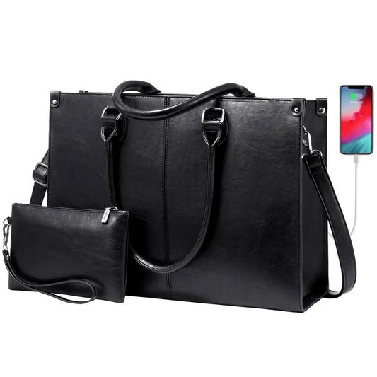 JMT-196426 Luxury Classic PU Leather Business Tote Bag for Women - Stylish Laptop Carrier