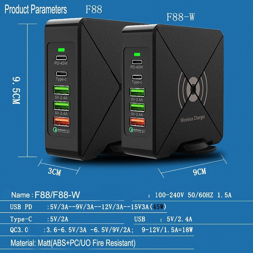 JMT-197386 Universal 75W Multi-Port Charger with Optional Wireless Charging for Global Use