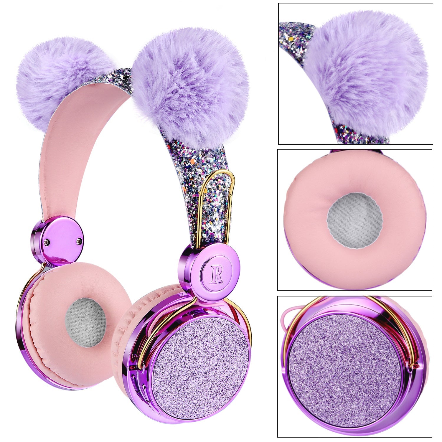 JMT-198666 Unicorn Cartoon Anime-Inspired Children's Headphones with Diamond Accents