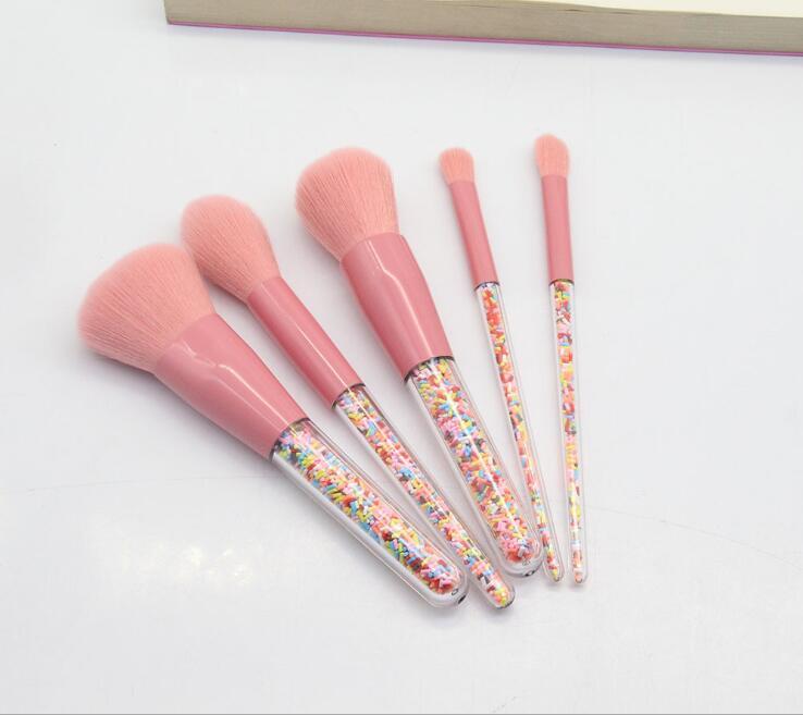 JMT-198986 Transparent Handle Christmas Candy Makeup Brush Set - 5 Soft Cosmetic Brushes for Smooth Application