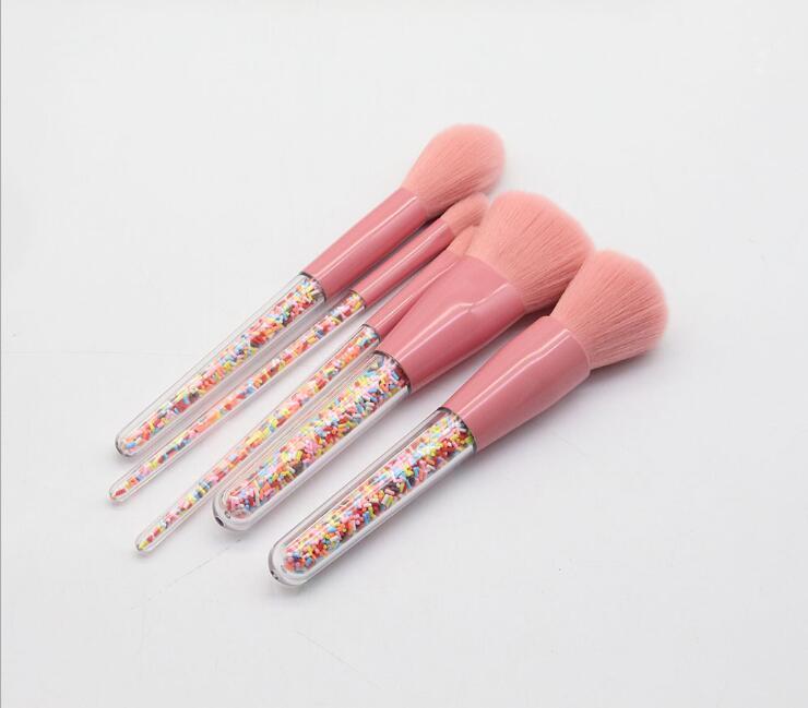 JMT-198986 Transparent Handle Christmas Candy Makeup Brush Set - 5 Soft Cosmetic Brushes for Smooth Application
