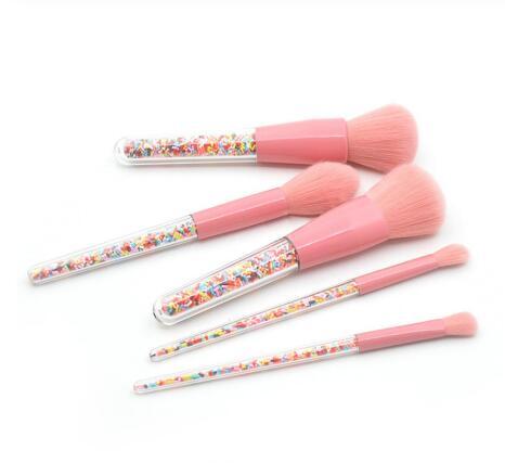 JMT-198986 Transparent Handle Christmas Candy Makeup Brush Set - 5 Soft Cosmetic Brushes for Smooth Application