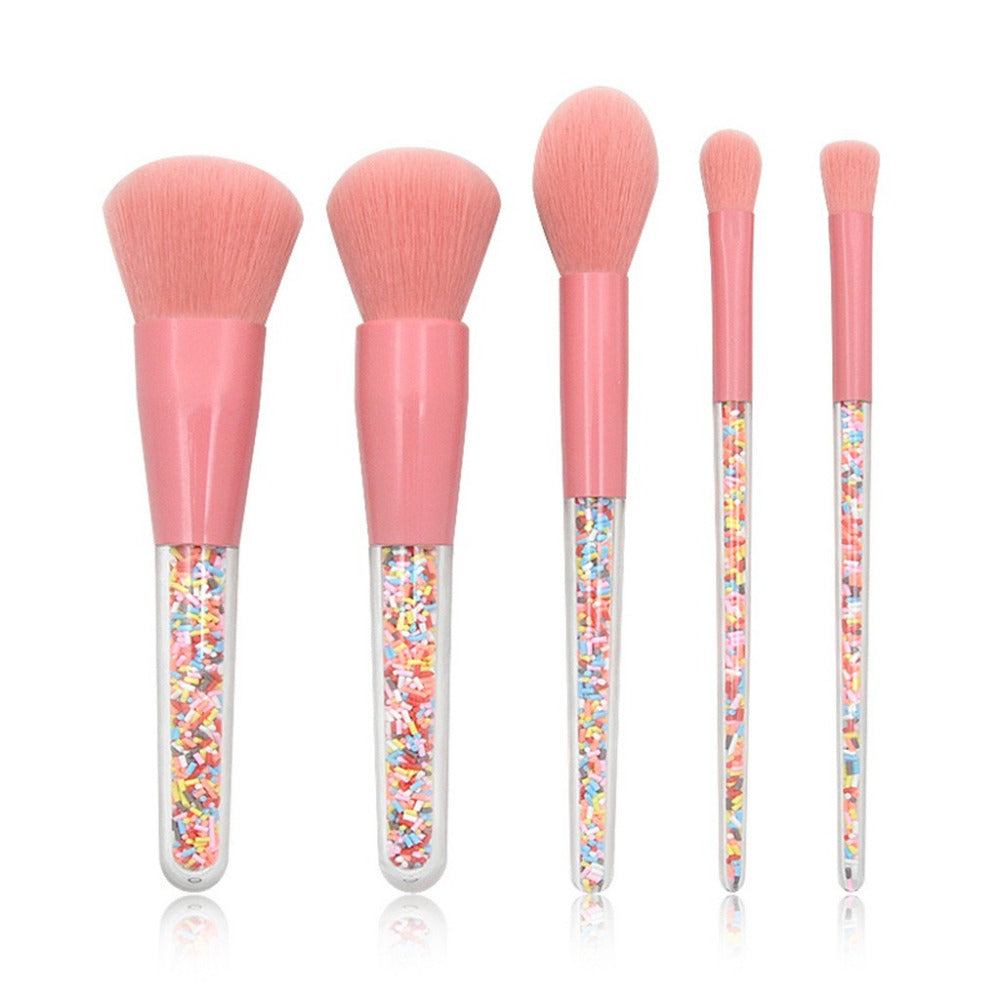 JMT-198986 Transparent Handle Christmas Candy Makeup Brush Set - 5 Soft Cosmetic Brushes for Smooth Application