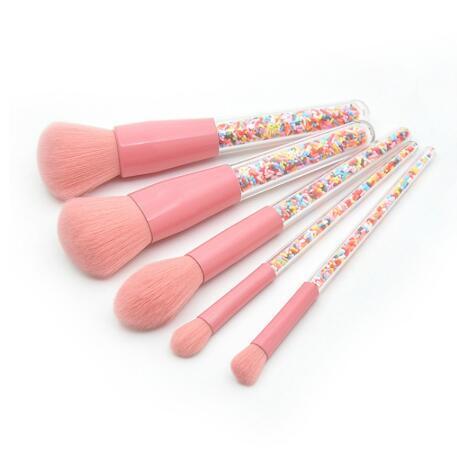 JMT-198986 Transparent Handle Christmas Candy Makeup Brush Set - 5 Soft Cosmetic Brushes for Smooth Application