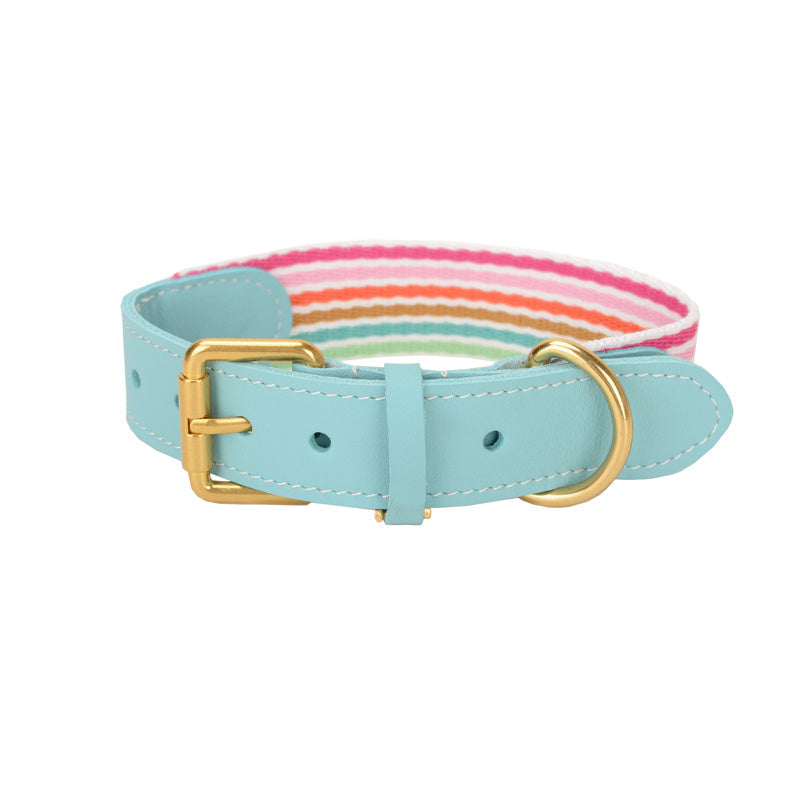 JMT-199498 Woven Leather Dog Collar with Braided Traction Rope for Medium to Large Dogs