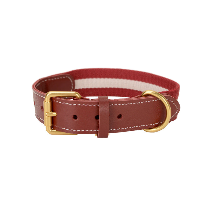 JMT-199498 Woven Leather Dog Collar with Braided Traction Rope for Medium to Large Dogs
