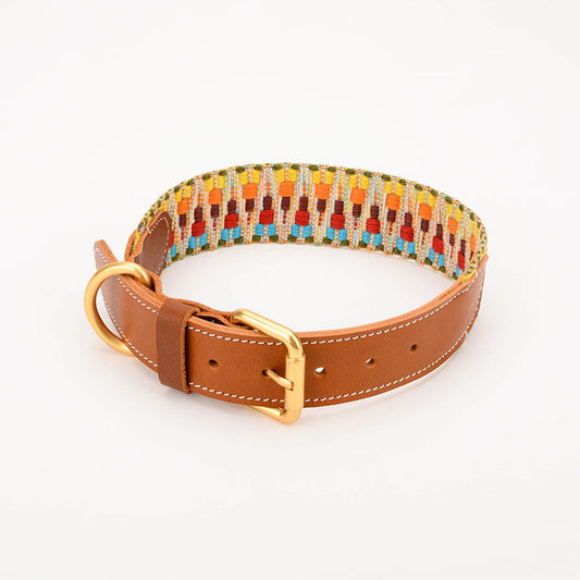 JMT-199498 Woven Leather Dog Collar with Braided Traction Rope for Medium to Large Dogs