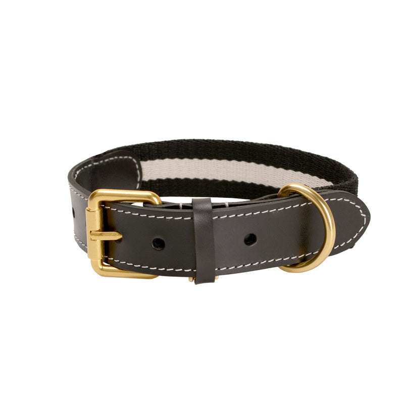 JMT-199498 Woven Leather Dog Collar with Braided Traction Rope for Medium to Large Dogs