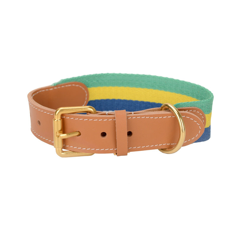 JMT-199498 Woven Leather Dog Collar with Braided Traction Rope for Medium to Large Dogs