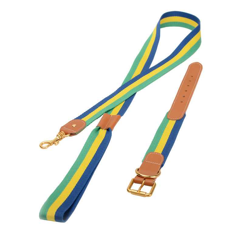 JMT-199498 Woven Leather Dog Collar with Braided Traction Rope for Medium to Large Dogs