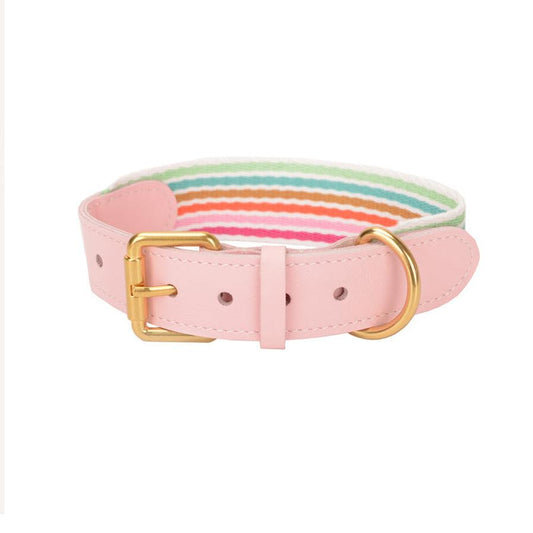 JMT-199498 Woven Leather Dog Collar with Braided Traction Rope for Medium to Large Dogs