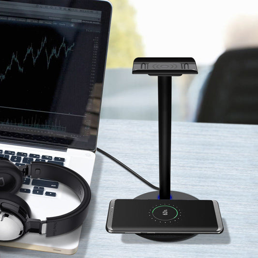 JMT-199690 Wireless Charging Headset Stand with Aluminum & TPU Construction, 5W/7.5W/10W Power Output