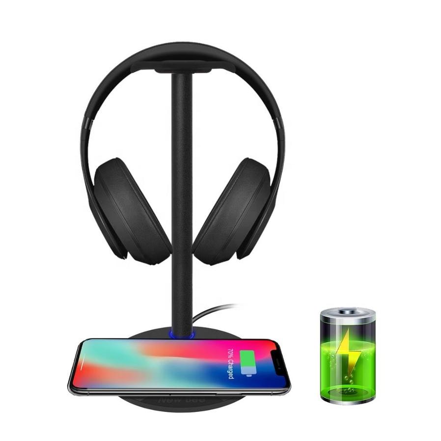 JMT-199690 Wireless Charging Headset Stand with Aluminum & TPU Construction, 5W/7.5W/10W Power Output