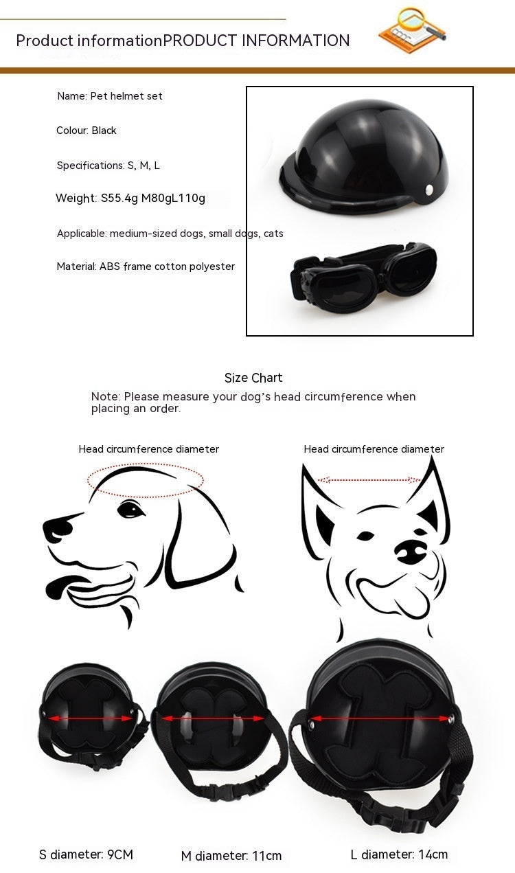 JMT-199818 Pet Safety Helmet with Sunglasses for Dogs and Cats - Monochrome Casual Headwear in Various Sizes
