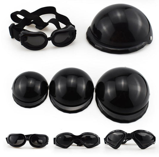 JMT-199818 Pet Safety Helmet with Sunglasses for Dogs and Cats - Monochrome Casual Headwear in Various Sizes