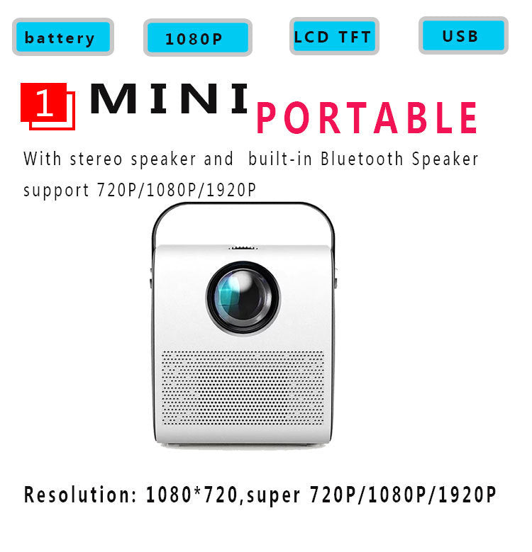 JMT-200330 720P Mini HD Projector with Multiple Inputs and Manual Adjustment