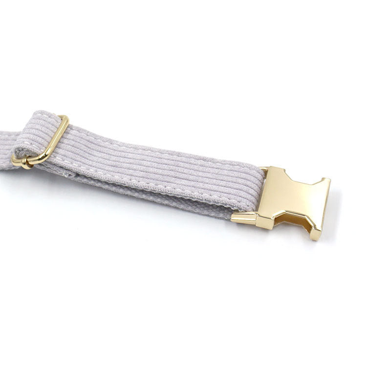 JMT-200330 Far Mountain Grey Striped Corduroy Dog Collar with DIY Lettering Options