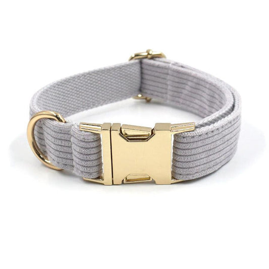 JMT-200330 Far Mountain Grey Striped Corduroy Dog Collar with DIY Lettering Options