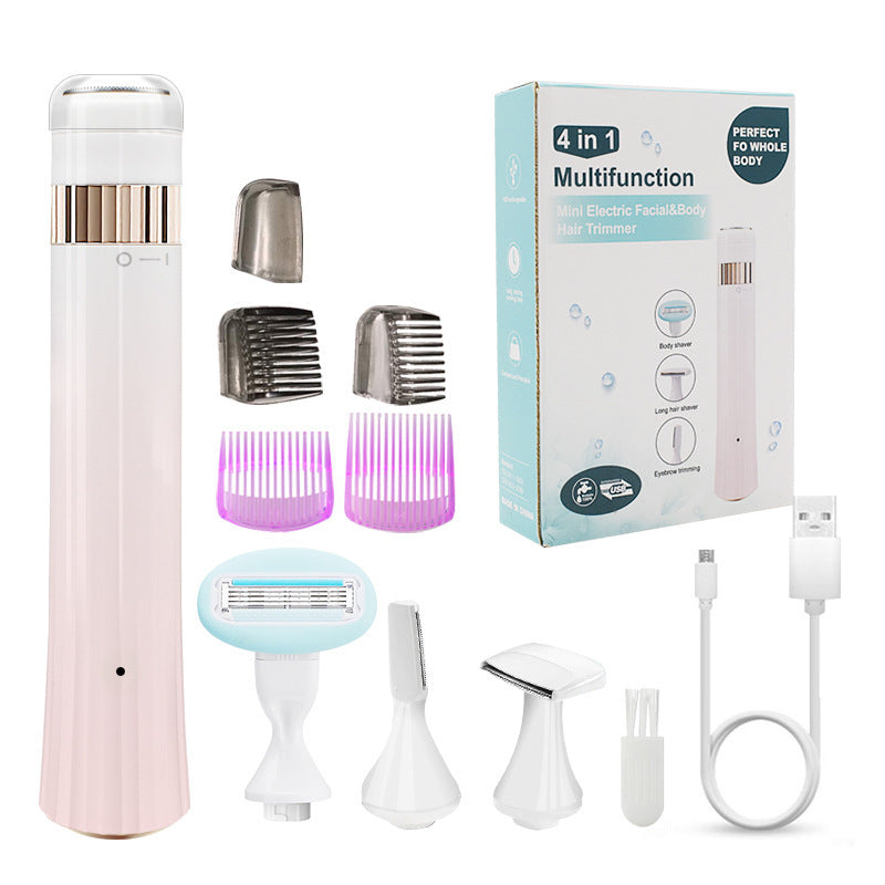 JMT-200394 Multifunctional 4-in-1 USB Rechargeable Shaving Knife for Body and Eyebrow Hair Removal - IPX7 Waterproof, Gradient Pink Design