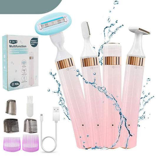 JMT-200394 Multifunctional 4-in-1 USB Rechargeable Shaving Knife for Body and Eyebrow Hair Removal - IPX7 Waterproof, Gradient Pink Design