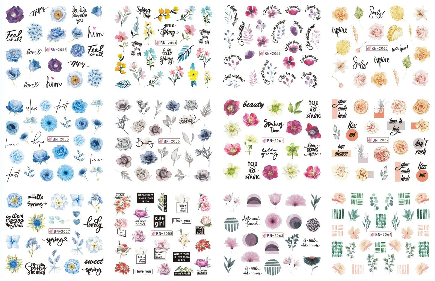 JMT-200458 Nail Art Large Watermark Stickers - Tropical, Beach & Abstract Designs