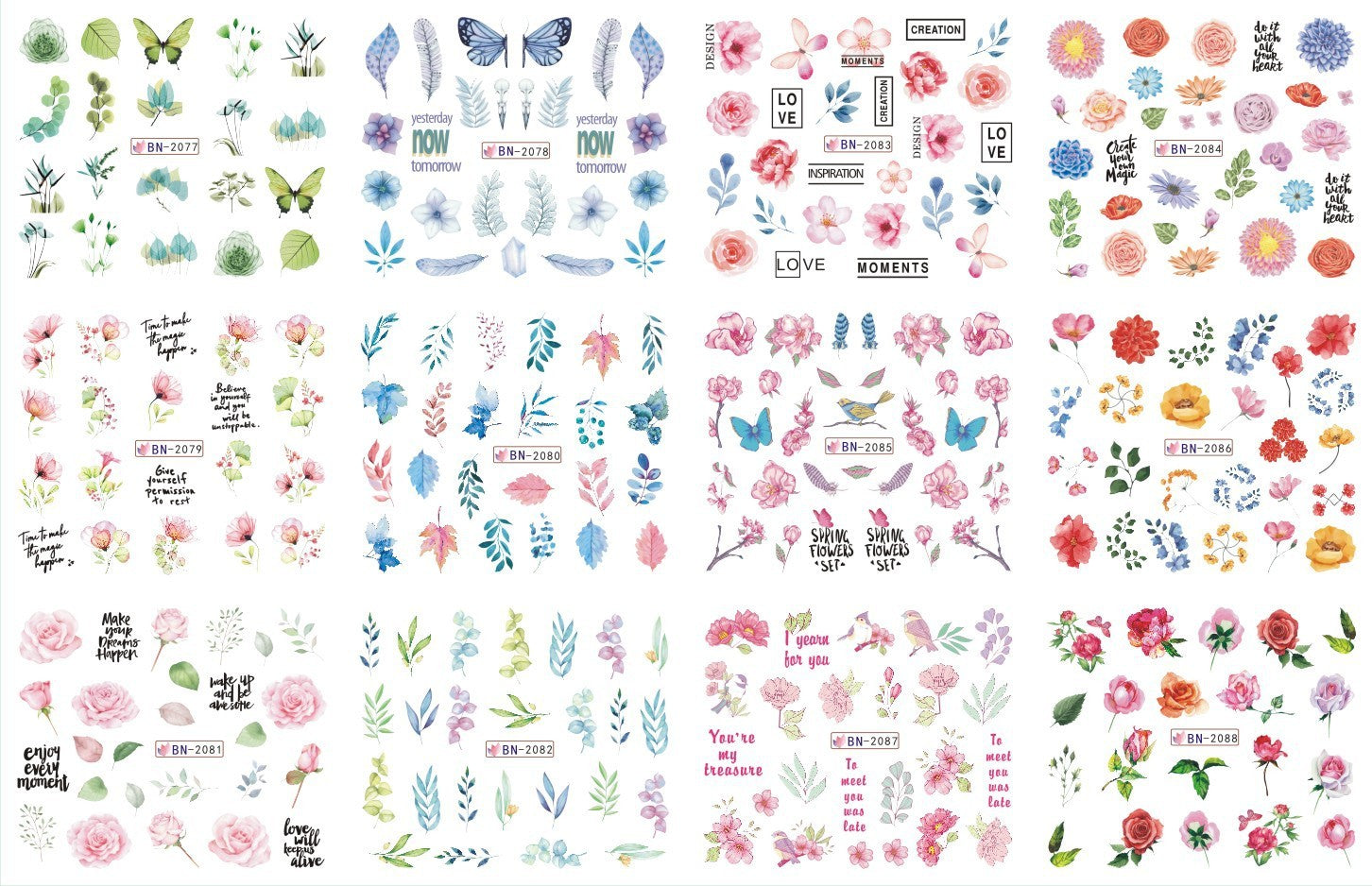 JMT-200458 Nail Art Large Watermark Stickers - Tropical, Beach & Abstract Designs