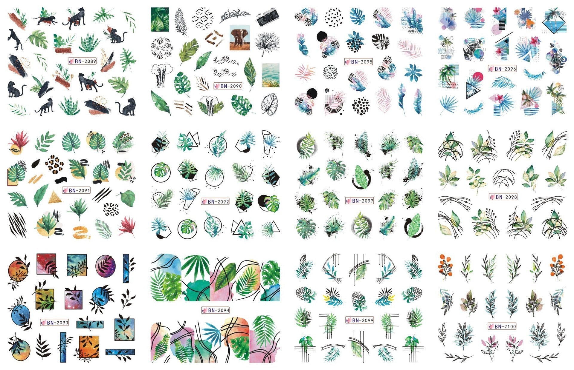 JMT-200458 Nail Art Large Watermark Stickers - Tropical, Beach & Abstract Designs