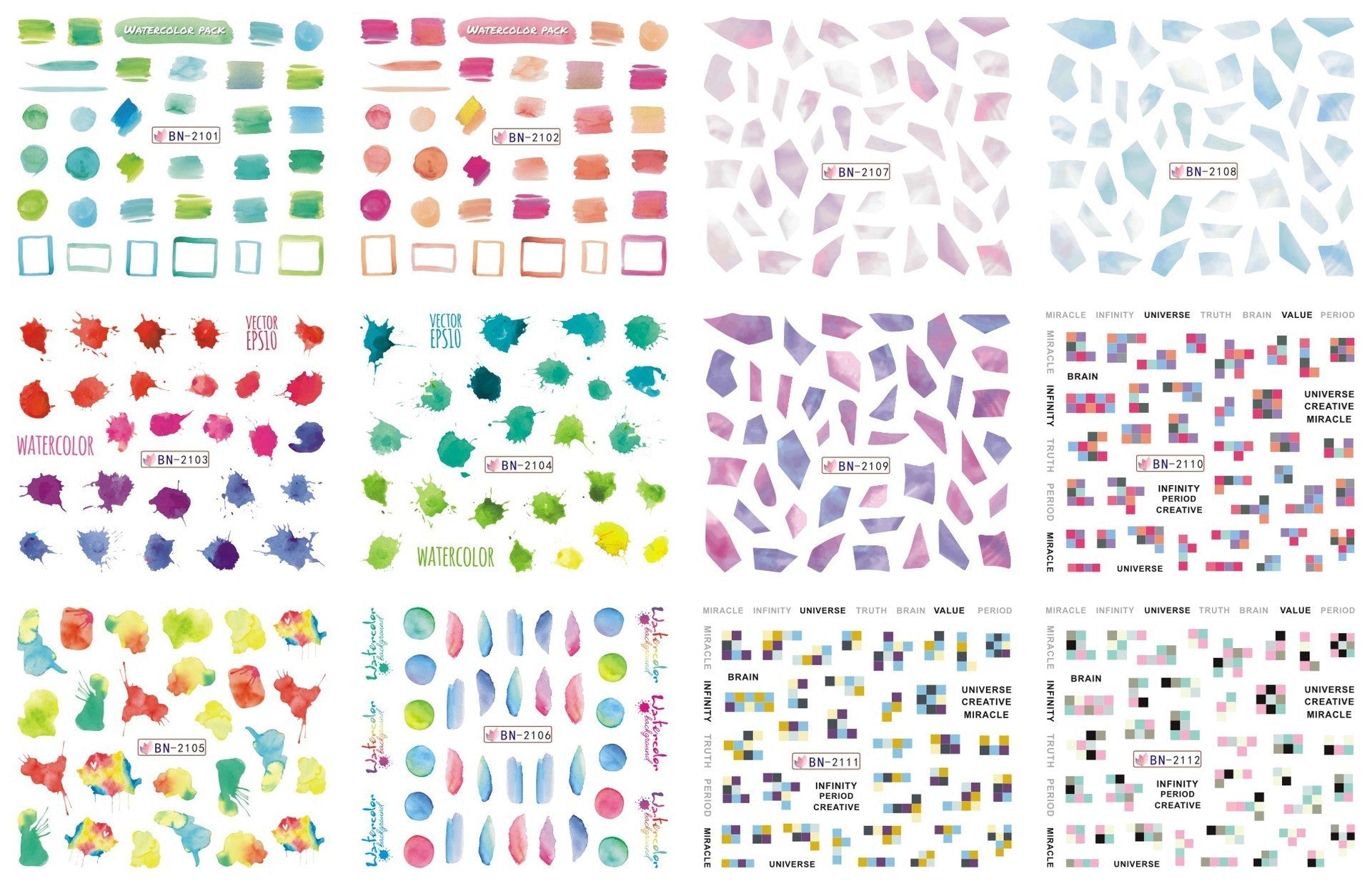 JMT-200458 Nail Art Large Watermark Stickers - Tropical, Beach & Abstract Designs