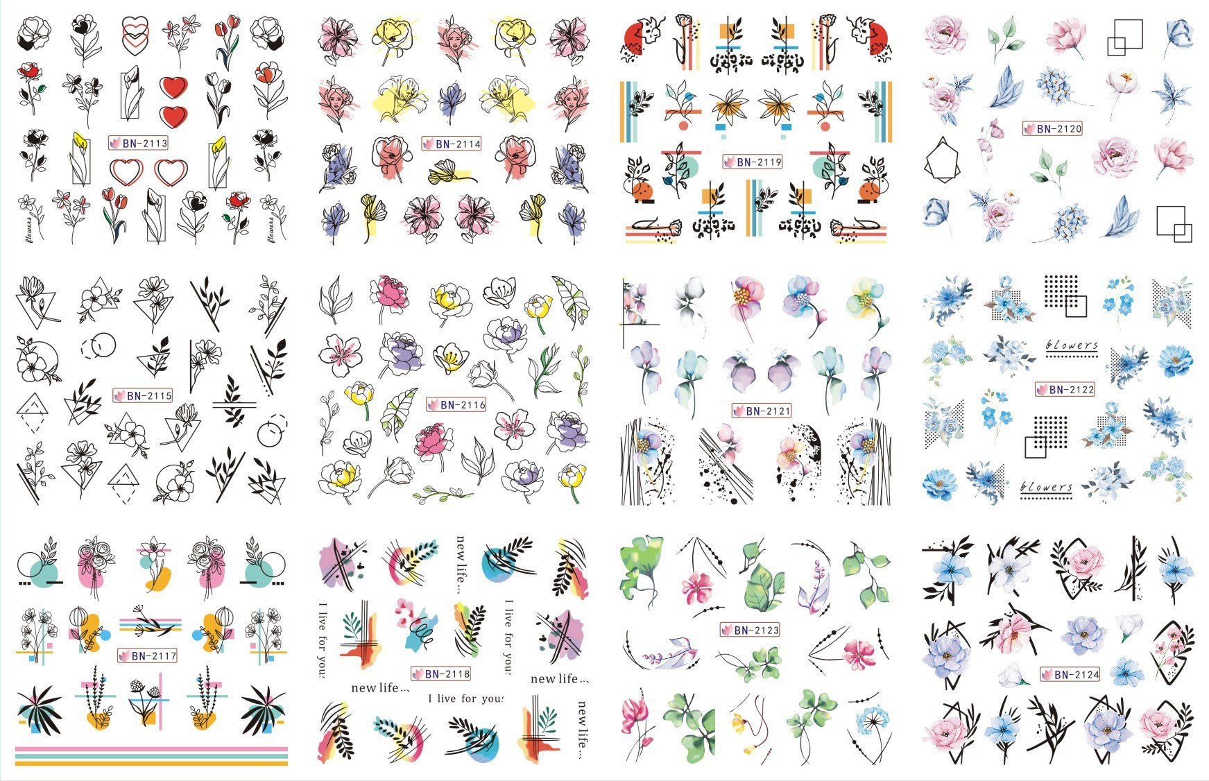 JMT-200458 Nail Art Large Watermark Stickers - Tropical, Beach & Abstract Designs