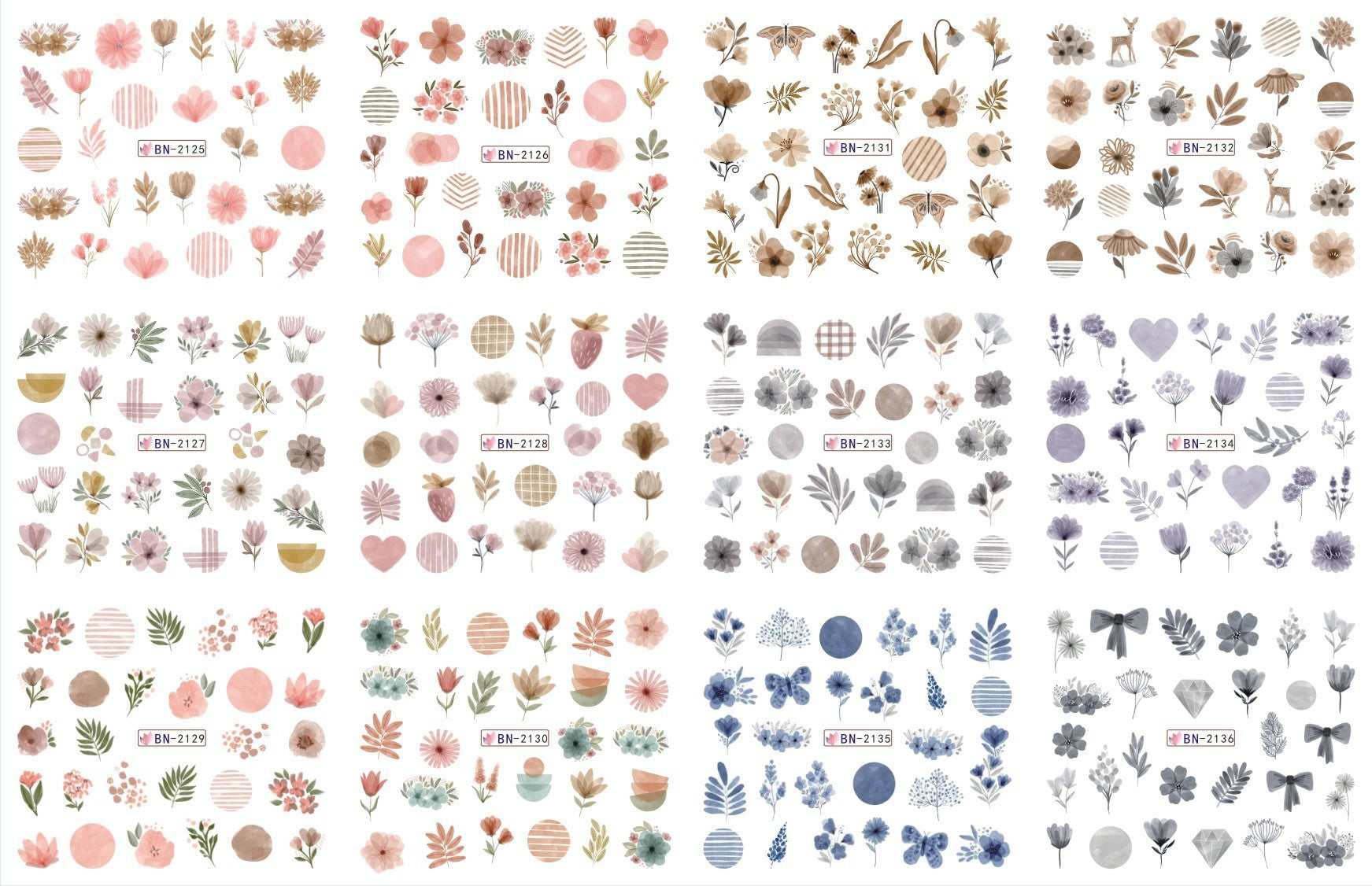 JMT-200458 Nail Art Large Watermark Stickers - Tropical, Beach & Abstract Designs