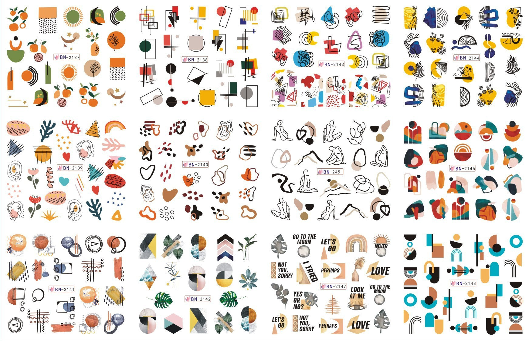 JMT-200458 Nail Art Large Watermark Stickers - Tropical, Beach & Abstract Designs