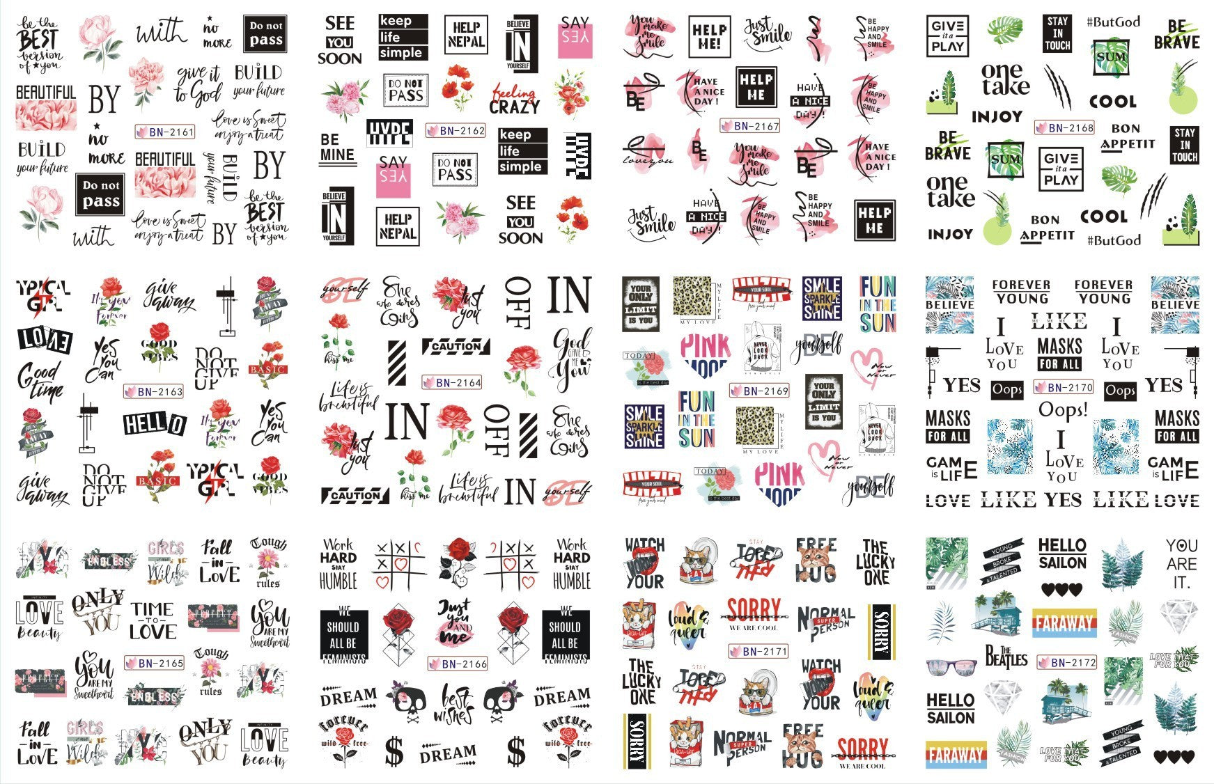 JMT-200458 Nail Art Large Watermark Stickers - Tropical, Beach & Abstract Designs