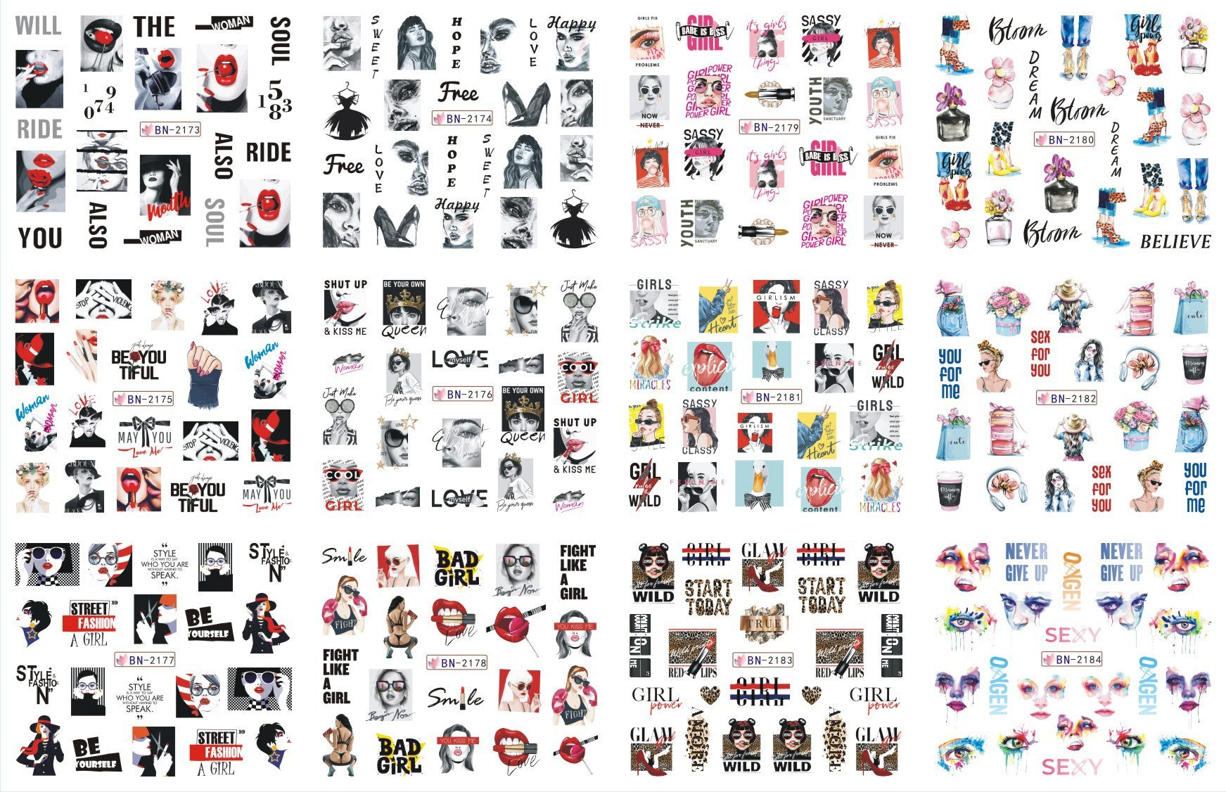 JMT-200458 Nail Art Large Watermark Stickers - Tropical, Beach & Abstract Designs