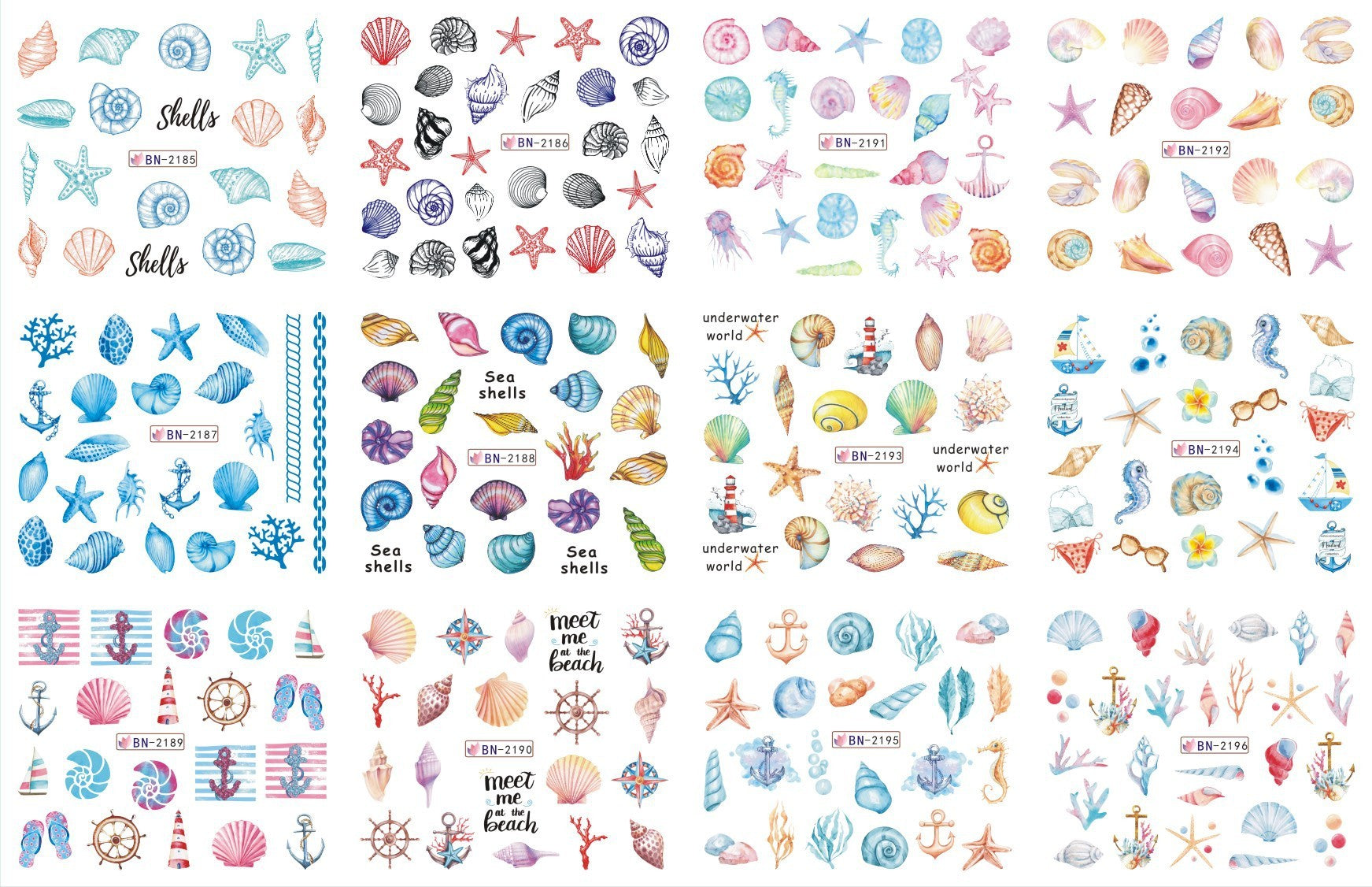 JMT-200458 Nail Art Large Watermark Stickers - Tropical, Beach & Abstract Designs