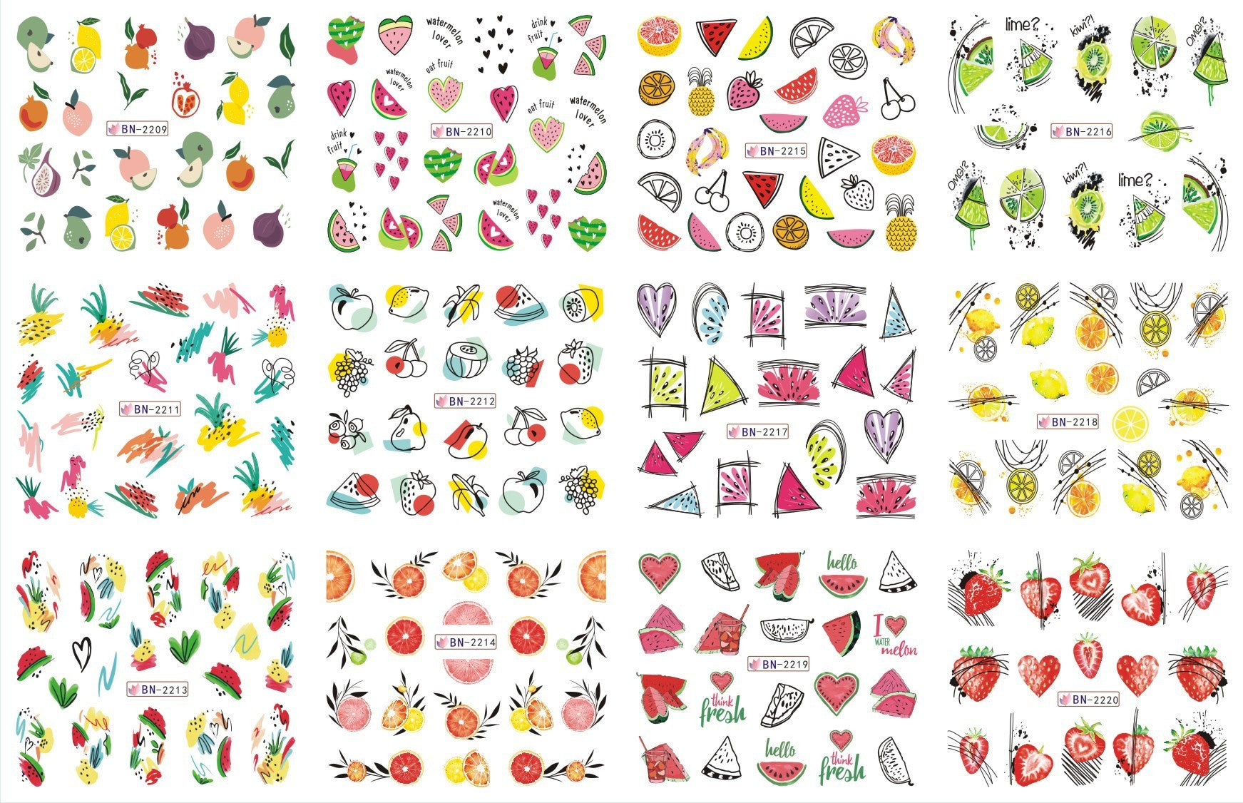 JMT-200458 Nail Art Large Watermark Stickers - Tropical, Beach & Abstract Designs
