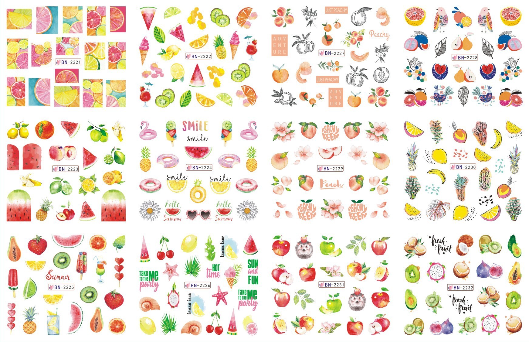 JMT-200458 Nail Art Large Watermark Stickers - Tropical, Beach & Abstract Designs