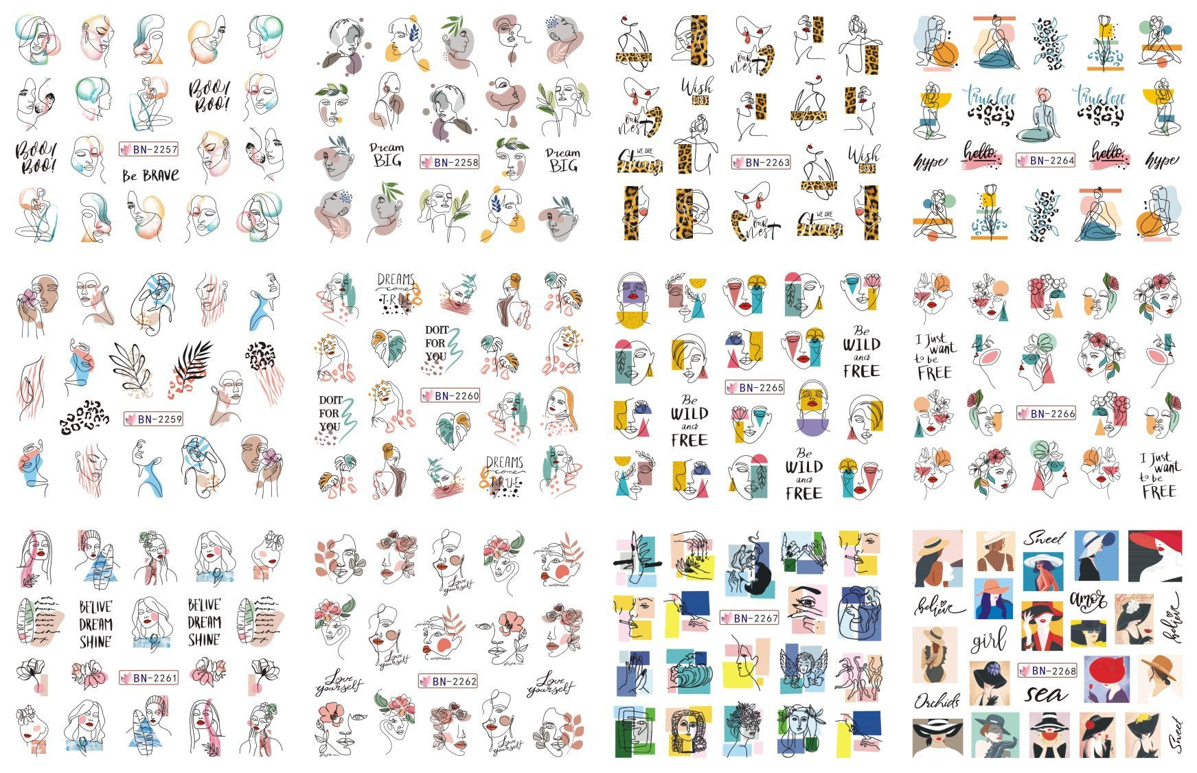 JMT-200458 Nail Art Large Watermark Stickers - Tropical, Beach & Abstract Designs